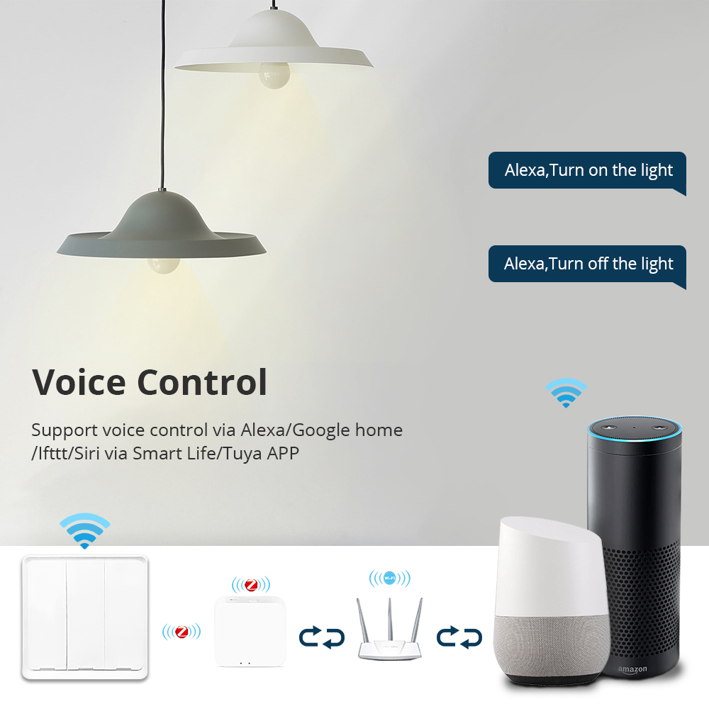 Zemisamrt Tuya Zigbee Light Switch No Neutral 1 2 3 Gangs Interruptor Remote Control Alexa Google Home Wall Push Button Switches
