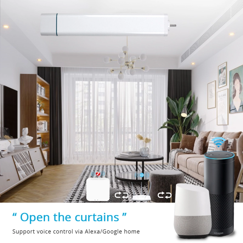 Zemismart Zigbee Curtain Motor with Track, Electric Smart Curtain works with Tuya Alexa/ Google Assistant Voice Control, HomeKit Control via ZMHK-01 H