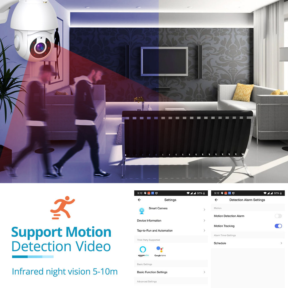 Zemismart Smart 360° Wifi Monitored Camera HD Video Smart Life App Wireless Control IP Camera