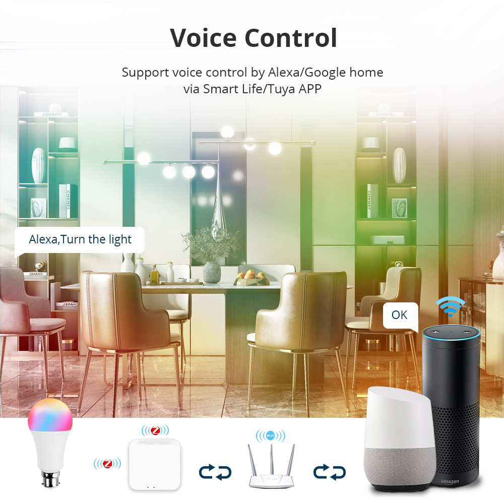 Zemismart Zigbee 3.0 Smart B22 LED Light Bulb 7W Dimmable RGBCW Decorative Lamp works with Tuya Alexa Google Home Smartthings App 650lm