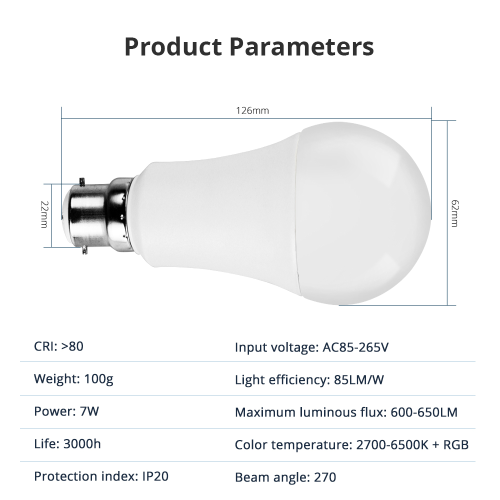 Zemismart Zigbee 3.0 Smart B22 LED Light Bulb 7W Dimmable RGBCW Decorative Lamp works with Tuya Alexa Google Home Smartthings App 650lm