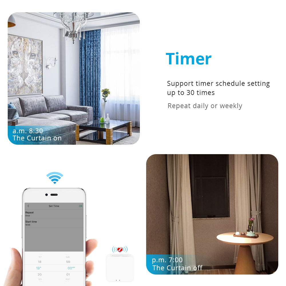 Zemismart New updated Electric WiFi Curtain，Built-in WiFi Receiver，works with Tuya Alexa Google Assistant Voice Control with Adjustable Track