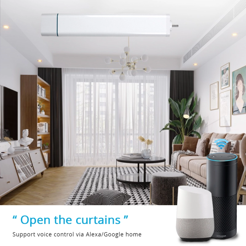 Zemismart New updated Electric WiFi Curtain，Built-in WiFi Receiver，works with Tuya Alexa Google Assistant Voice Control with Adjustable Track