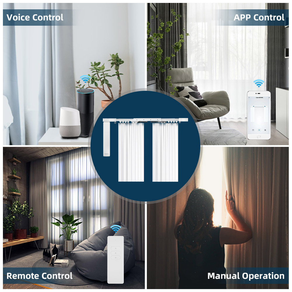Zemismart Zigbee Smart Curtain Motor with Battery Customized Slide Curtain Track Remote Timer works with Tuya Alexa Google Home Voice