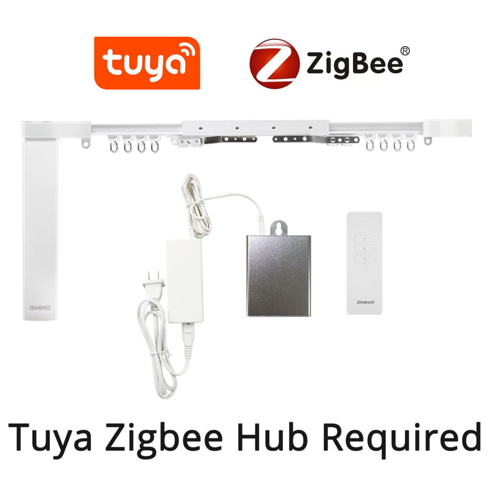 Zemismart Zigbee Smart Curtain Motor with Battery Customized Slide Curtain Track Remote Timer works with Tuya Alexa Google Home Voice