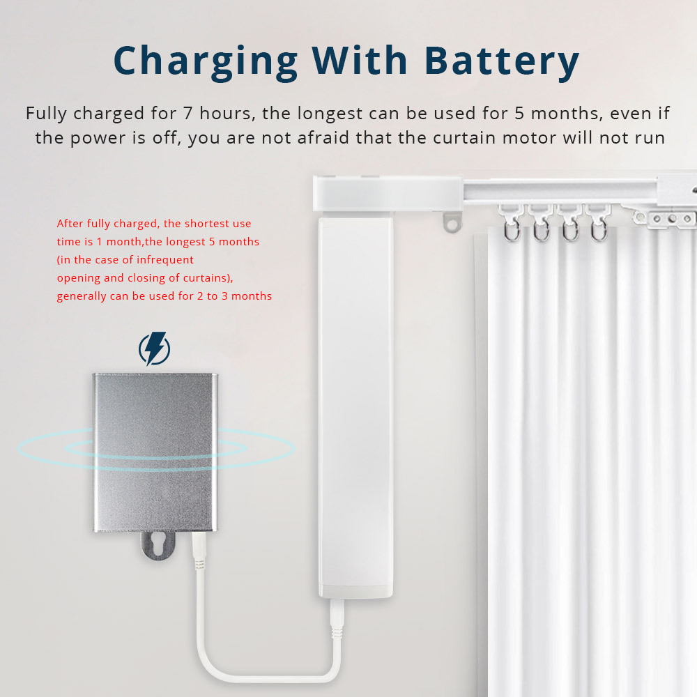 Zemismart Zigbee Smart Curtain Motor with Battery Customized Slide Curtain Track Remote Timer works with Tuya Alexa Google Home Voice