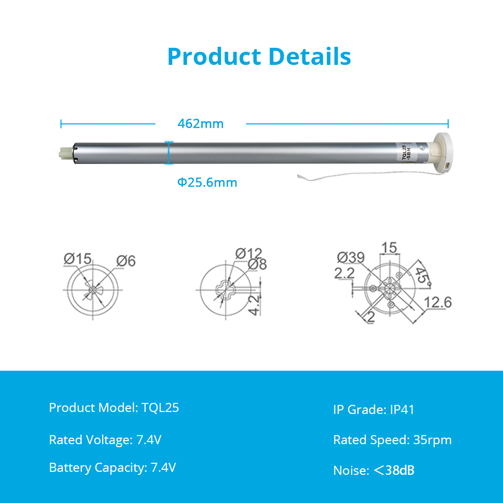 Zemismart Chargeable RF Control Smart Motorized Electiric Roller Blind Shade for 38mm  Broadlink Control