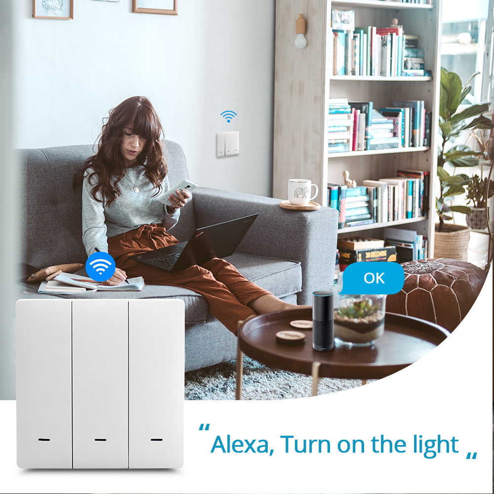 Zemismart Smart Tuya WiFi Light Switch Neutral Optional Wall Push Interruptor Physical Button Switch 110V 240V Alexa Google Home