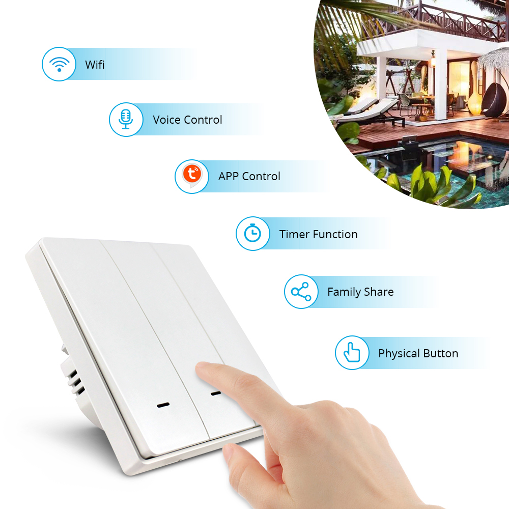 Zemismart Smart Tuya WiFi Light Switch Neutral Optional Wall Push Interruptor Physical Button Switch 110V 240V Alexa Google Home