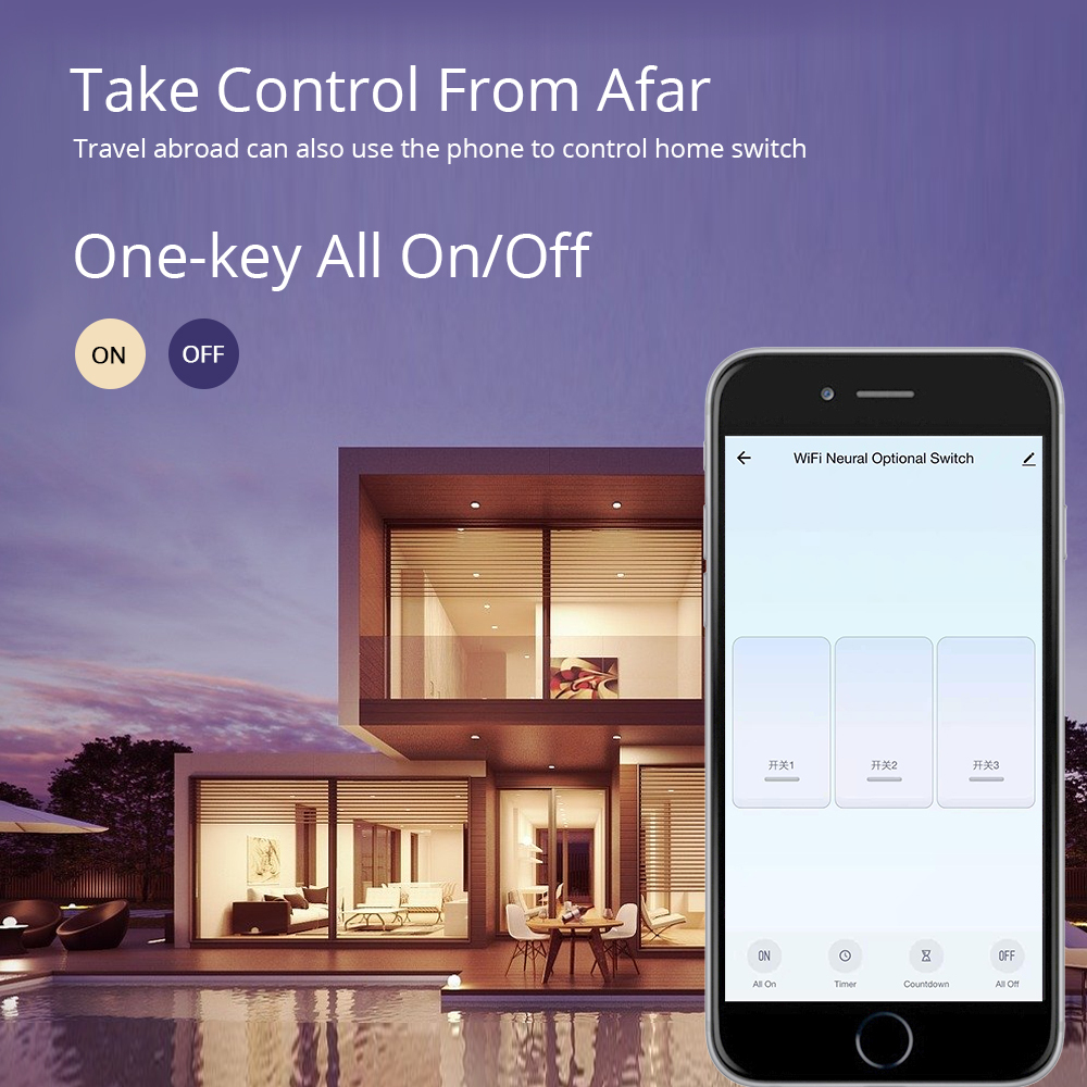 Zemismart Smart Tuya WiFi Light Switch Neutral Optional Wall Push Interruptor Physical Button Switch 110V 240V Alexa Google Home