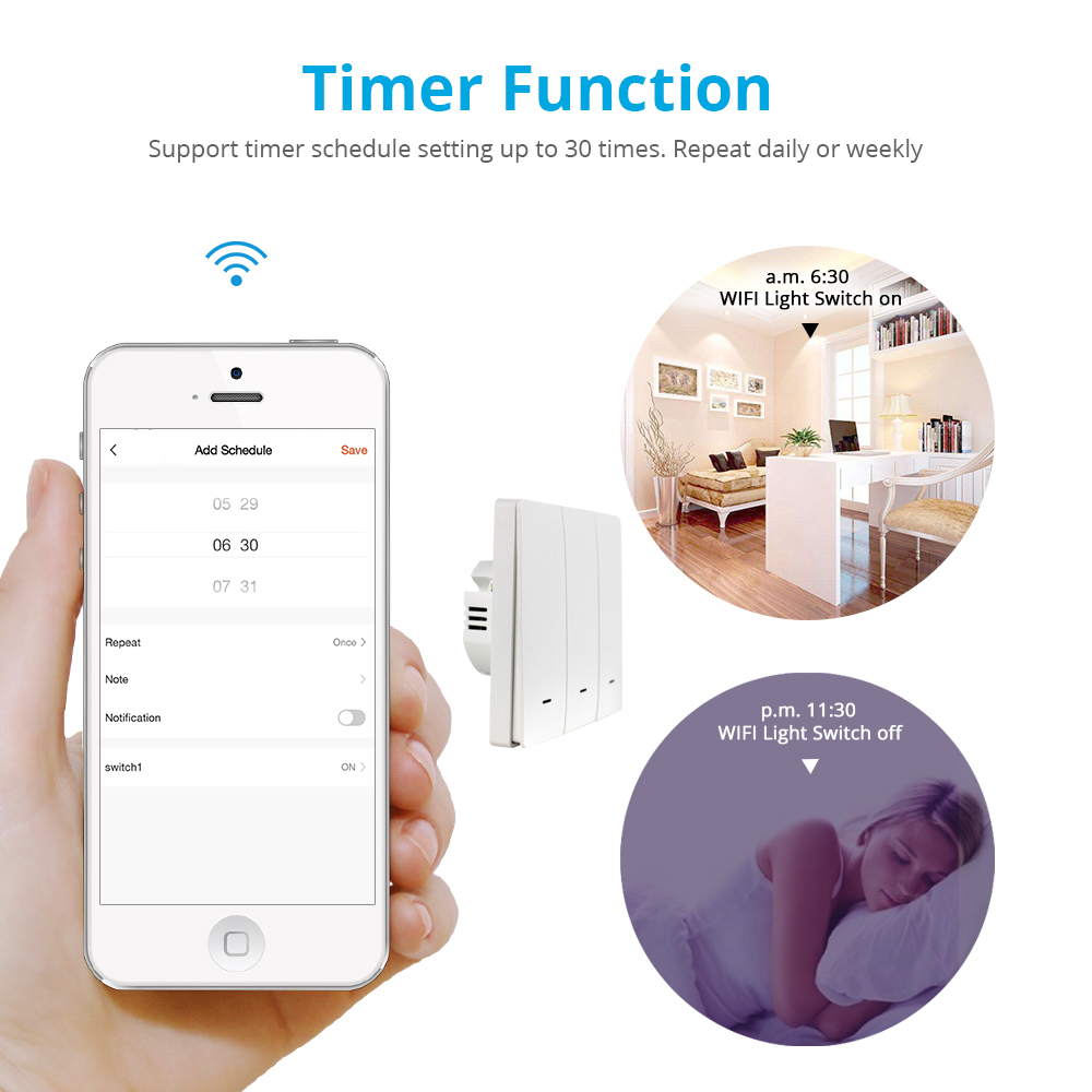 Zemismart Smart Tuya WiFi Light Switch Neutral Optional Wall Push Interruptor Physical Button Switch 110V 240V Alexa Google Home