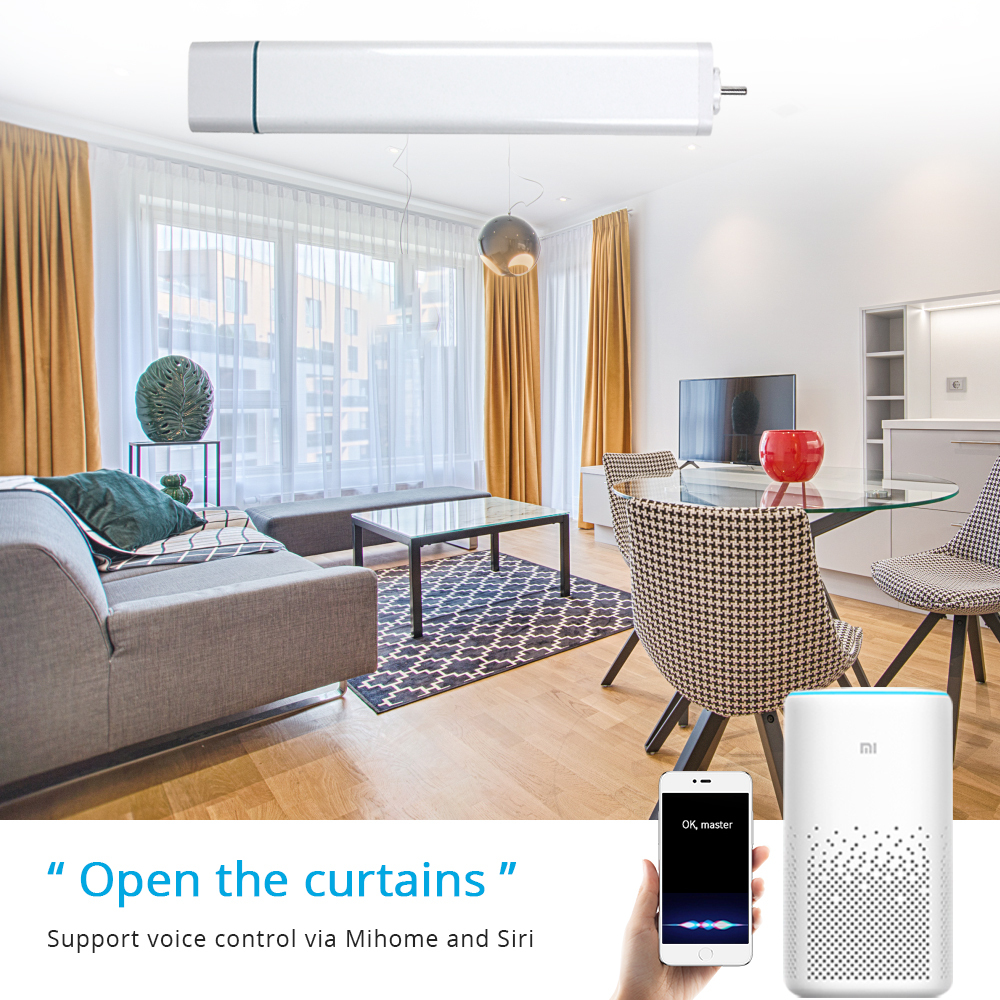 Zemismart Mijia WiFi Electric Curtain Rod work with Mihome APP，Alice Smart Control by ,RF Remote Control