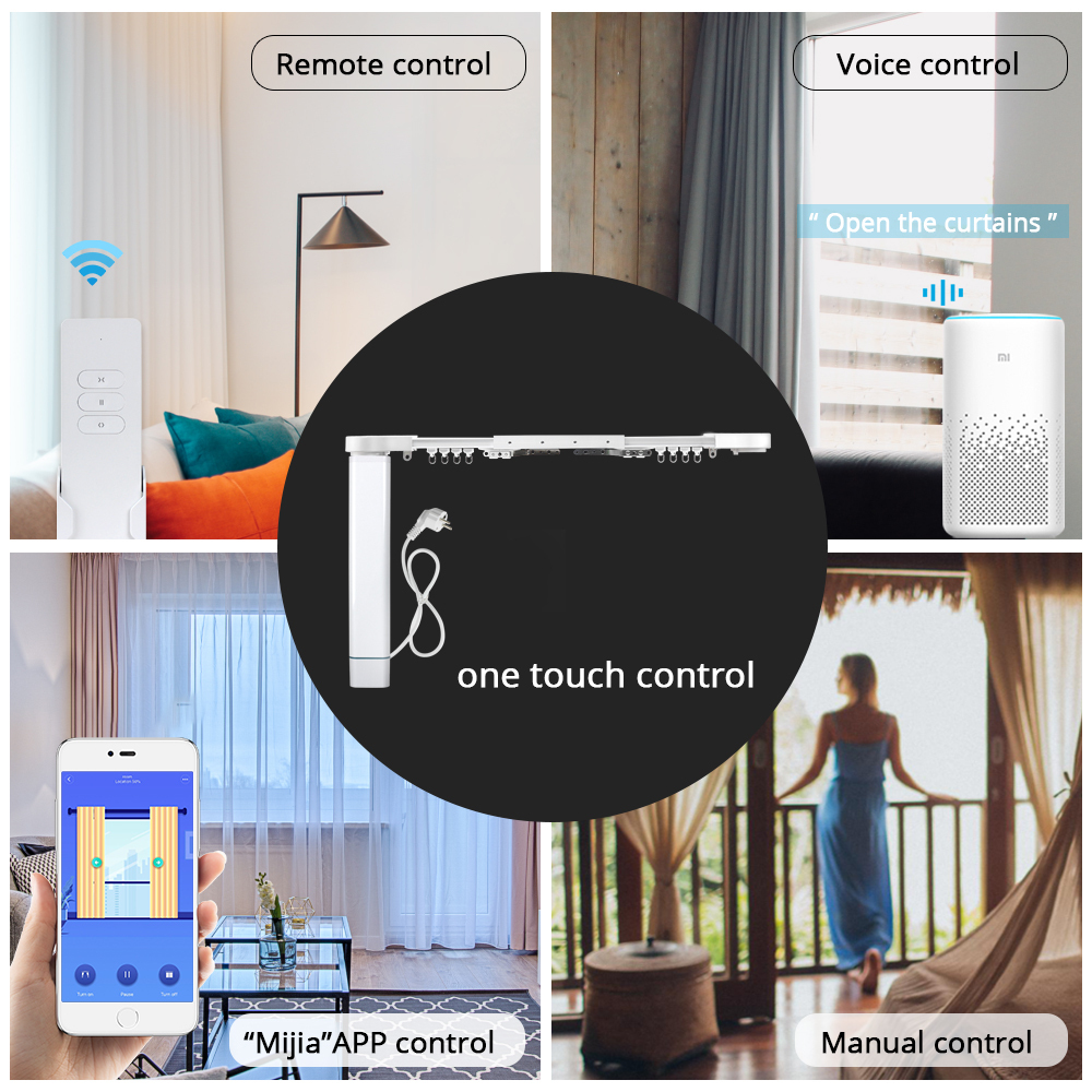Zemismart Mijia WiFi Electric Curtain Rod work with Mihome APP，Alice Smart Control by ,RF Remote Control