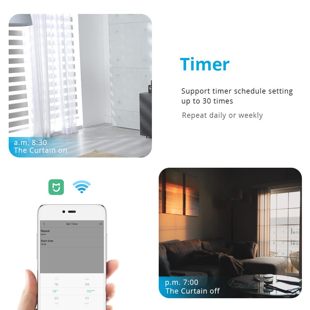 Zemismart Mijia WiFi Electric Curtain Rod work with Mihome APP，Alice Smart Control by ,RF Remote Control