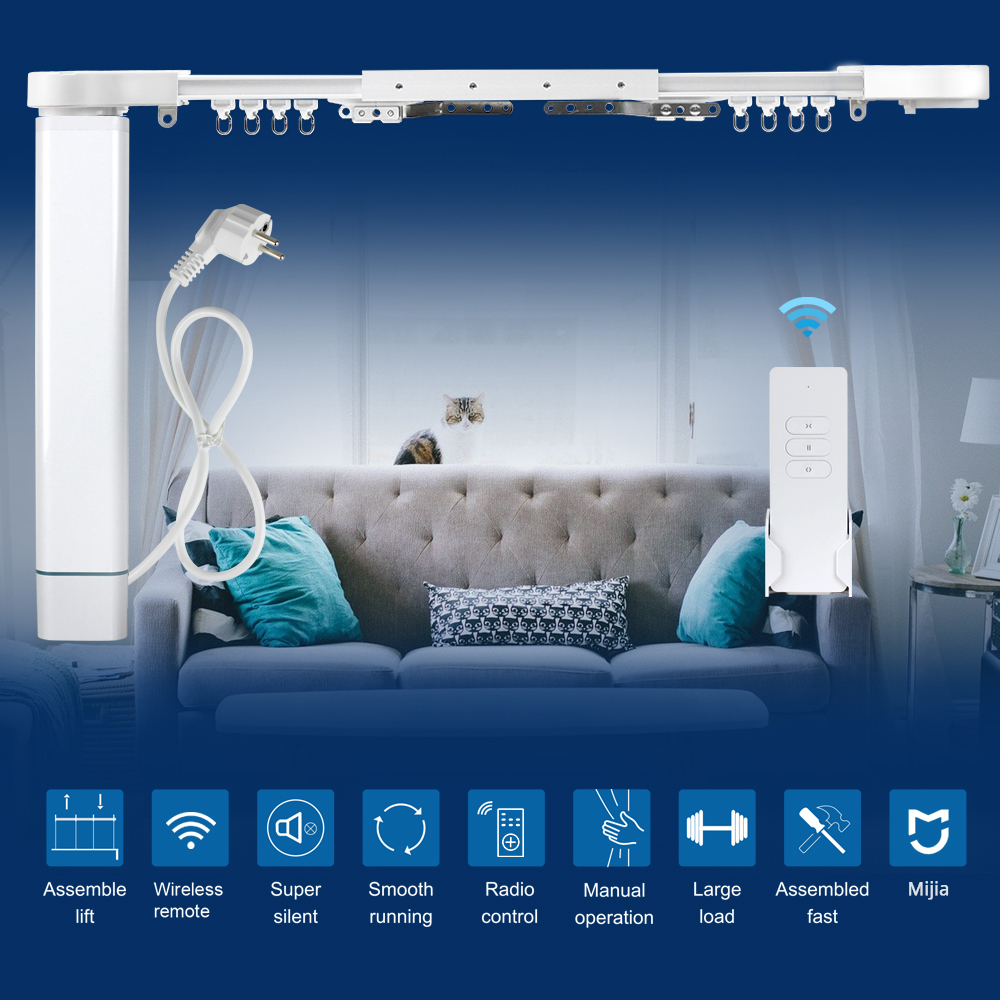 Zemismart Mijia WiFi Electric Curtain Rod work with Mihome APP，Alice Smart Control by ,RF Remote Control