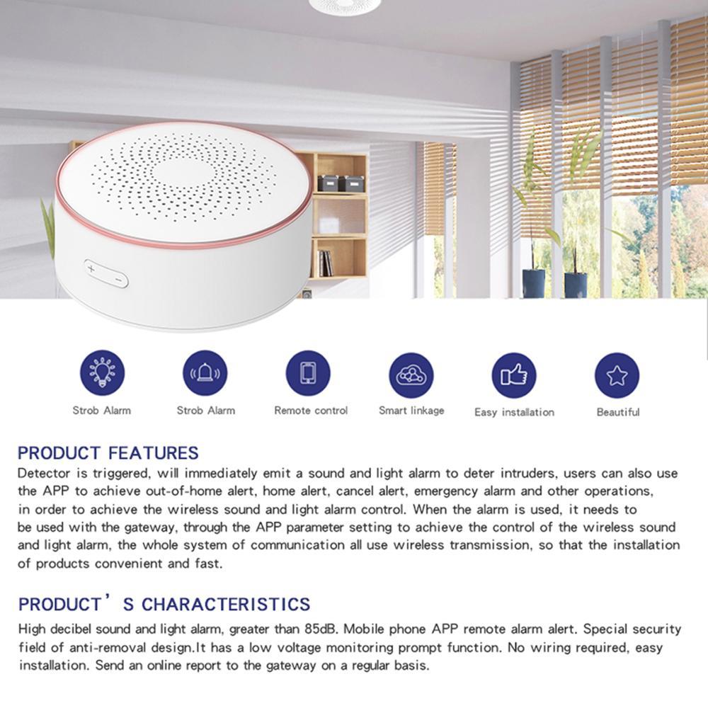 Smart Zigbee Siren Wireless Audible And Visible Alarm 100dB Anti-tamper AC Power Work With Tuya Zigbee Hub And Volume Adjustment