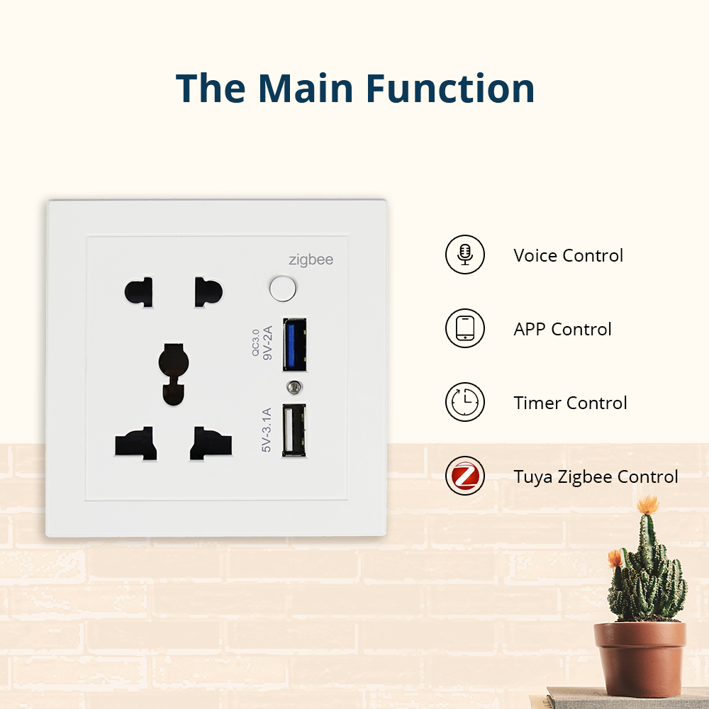 Zemismart Zigbee Smart Outlet Universal Socket with USB Port Smart Home Automation Works With Alexa Google Home