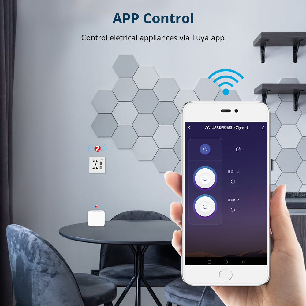 Zemismart Zigbee Smart Outlet Universal Socket with USB Port Smart Home Automation Works With Alexa Google Home