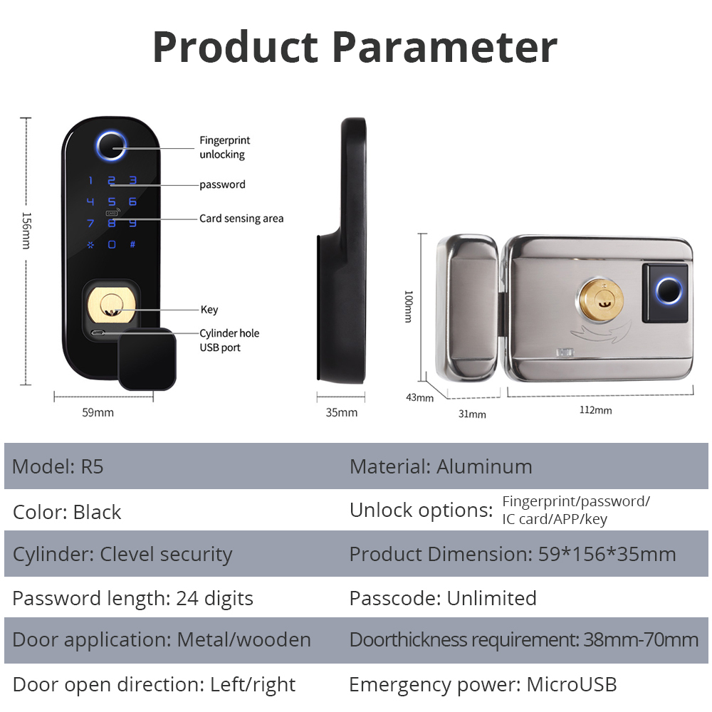 Zemismart WiFi Smart Lock Double Side Fingerprint Security Door Lock Wireless and Biometric Locks Encryption with Keys works with Tuya