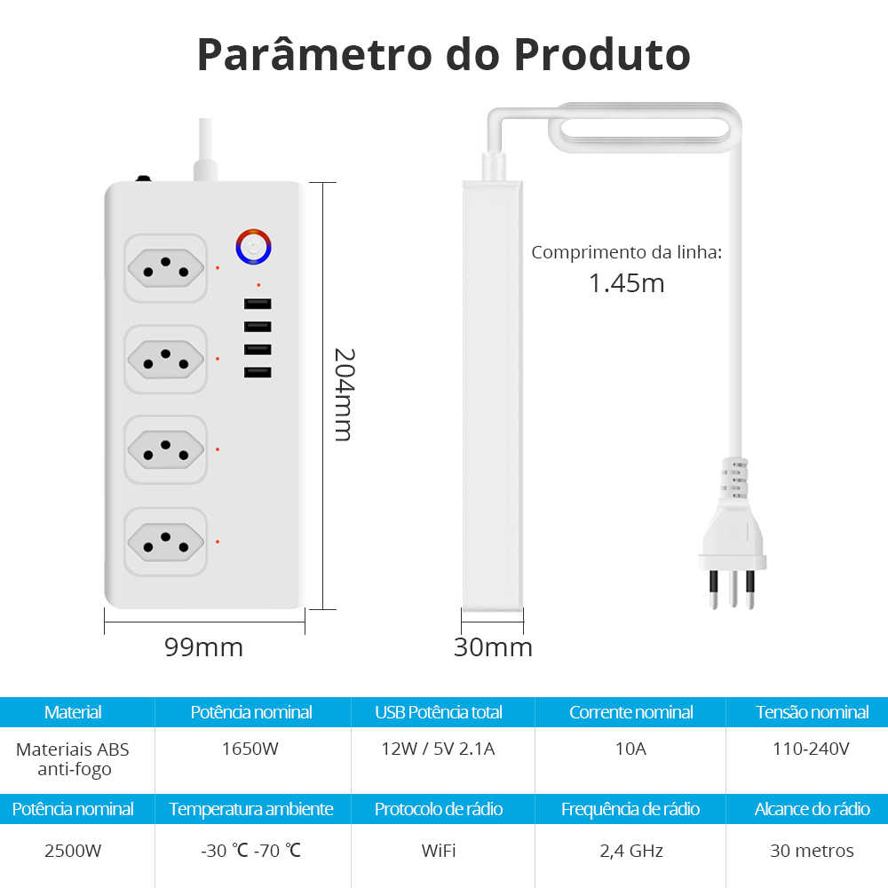 Zemismart Wifi Line Filter 4 Individuals Circuit Beakers 10a Smart Power Plug Sockets Plug 4 2.1a Usb Charger Socket works with Tuya