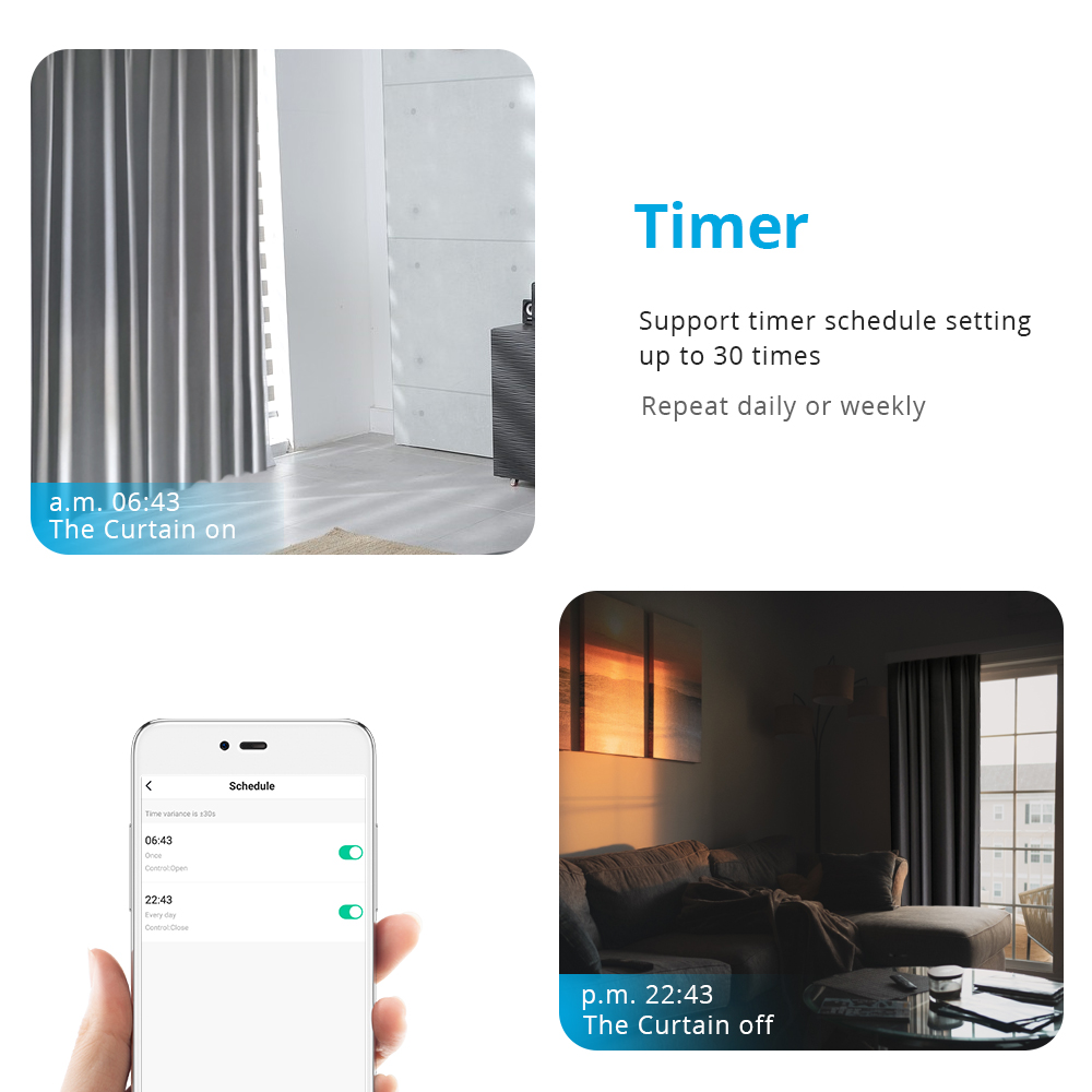 Zemismart Electric Curtain with Kinetic Switch Tuya Smart Life