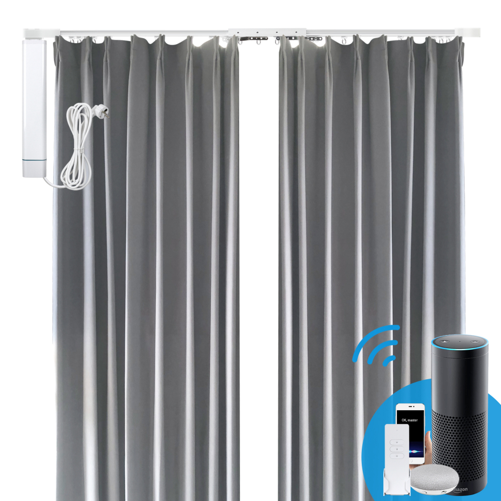Zemismart wifi motor electric curtain with heavy gray curtains drapes cloth works with Tuya alexa ecoh google home control