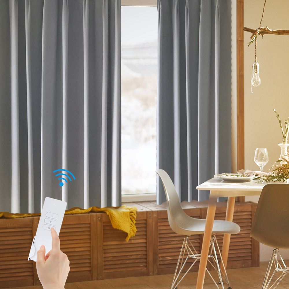 Zemismart wifi motor electric curtain with heavy gray curtains drapes cloth works with Tuya alexa ecoh google home control