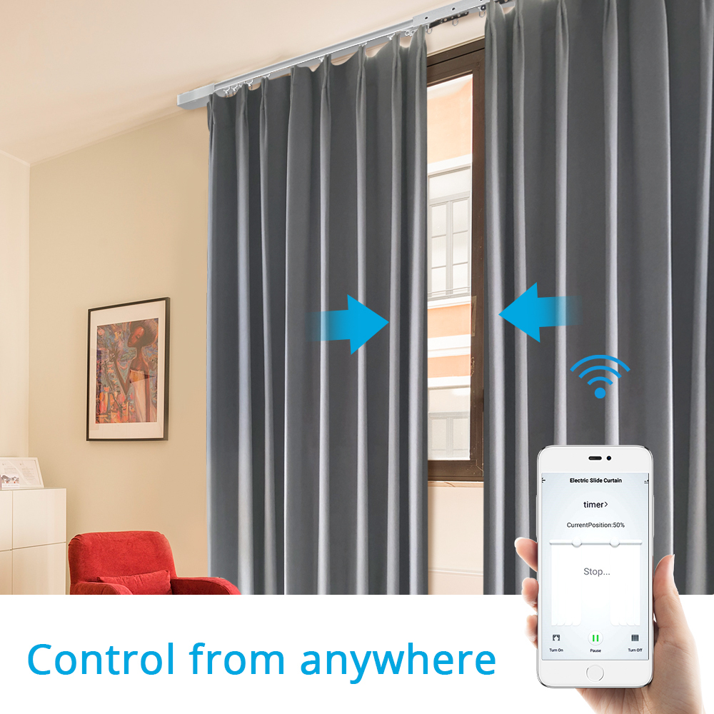 Zemismart wifi motor electric curtain with heavy gray curtains drapes cloth works with Tuya alexa ecoh google home control