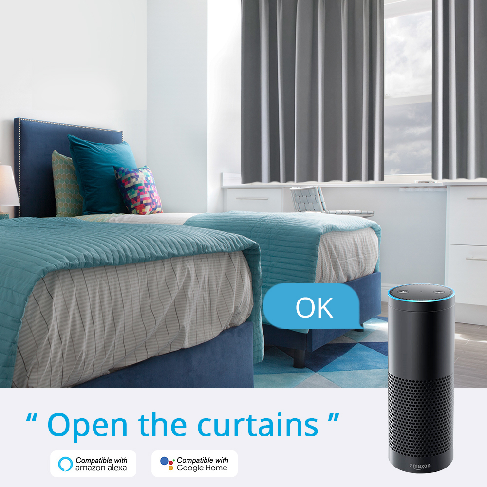 Zemismart wifi motor electric curtain with heavy gray curtains drapes cloth works with Tuya alexa ecoh google home control