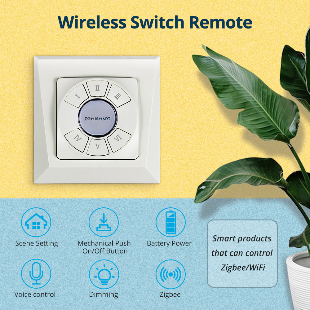 Zemismart Tuya Zigbee 6 Gang Tuya Zigbee Wireless Switch Zigbee 3.0 Sticker Battery Power Remote Control