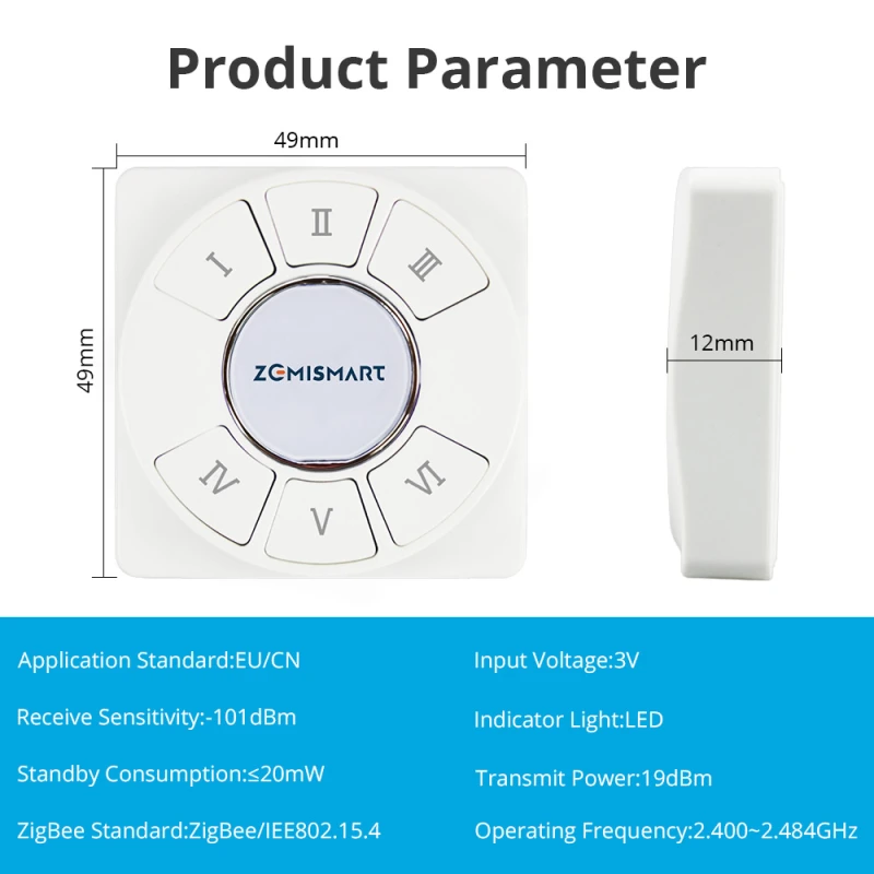 Zemismart Tuya Zigbee 6 Gang Tuya Zigbee Wireless Switch Zigbee 3.0 Sticker Battery Power Remote Control