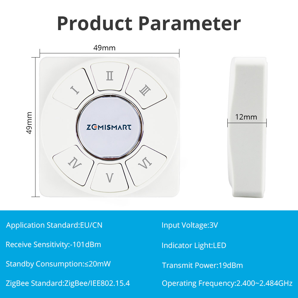 Zemismart Tuya Zigbee 6 Gang Tuya Zigbee Wireless Switch Zigbee 3.0 Sticker Battery Power Remote Control