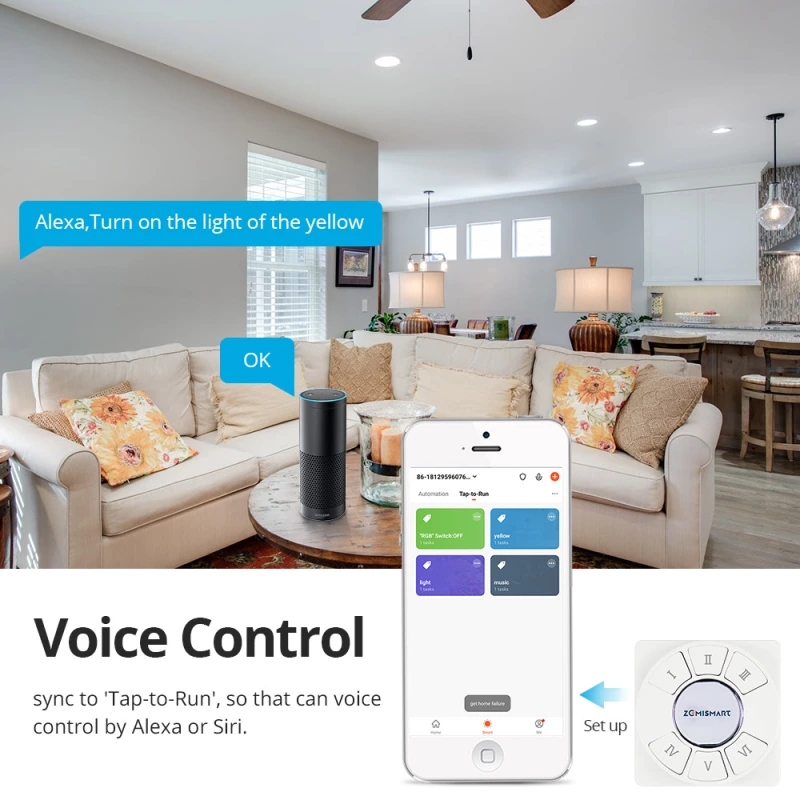 Zemismart Tuya Zigbee 6 Gang Tuya Zigbee Wireless Switch Zigbee 3.0 Sticker Battery Power Remote Control