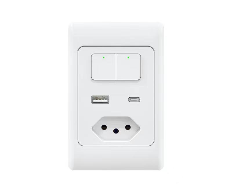 Pre-sale Tuya zigbee 2 gangs switch with Brazil Outlet USB Type C Charging port