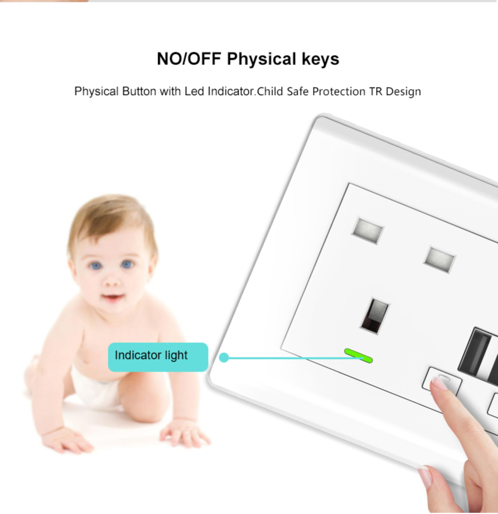 Zemismart Tuya Zigbee Smart Socket with 2 USB Charger UK Work with Alexa Google Home IFTTT Voice Control Smart Wall Socket