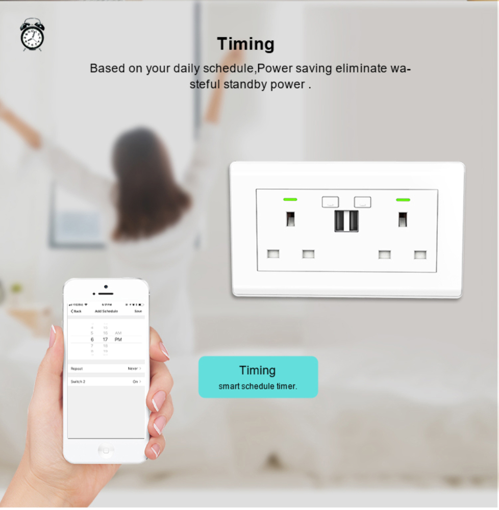 Zemismart Tuya Zigbee Smart Socket with 2 USB Charger UK Work with Alexa Google Home IFTTT Voice Control Smart Wall Socket