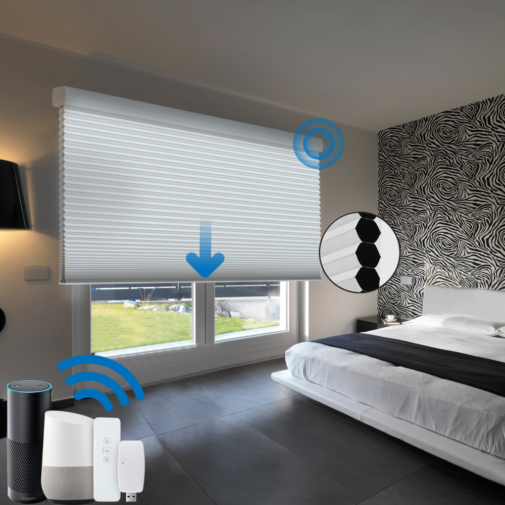 Zemismart Blackout Cellular Shade, Tuya WiFi Electric Honeycomb Blind Built in battery, Alexa Google Home Timer Control