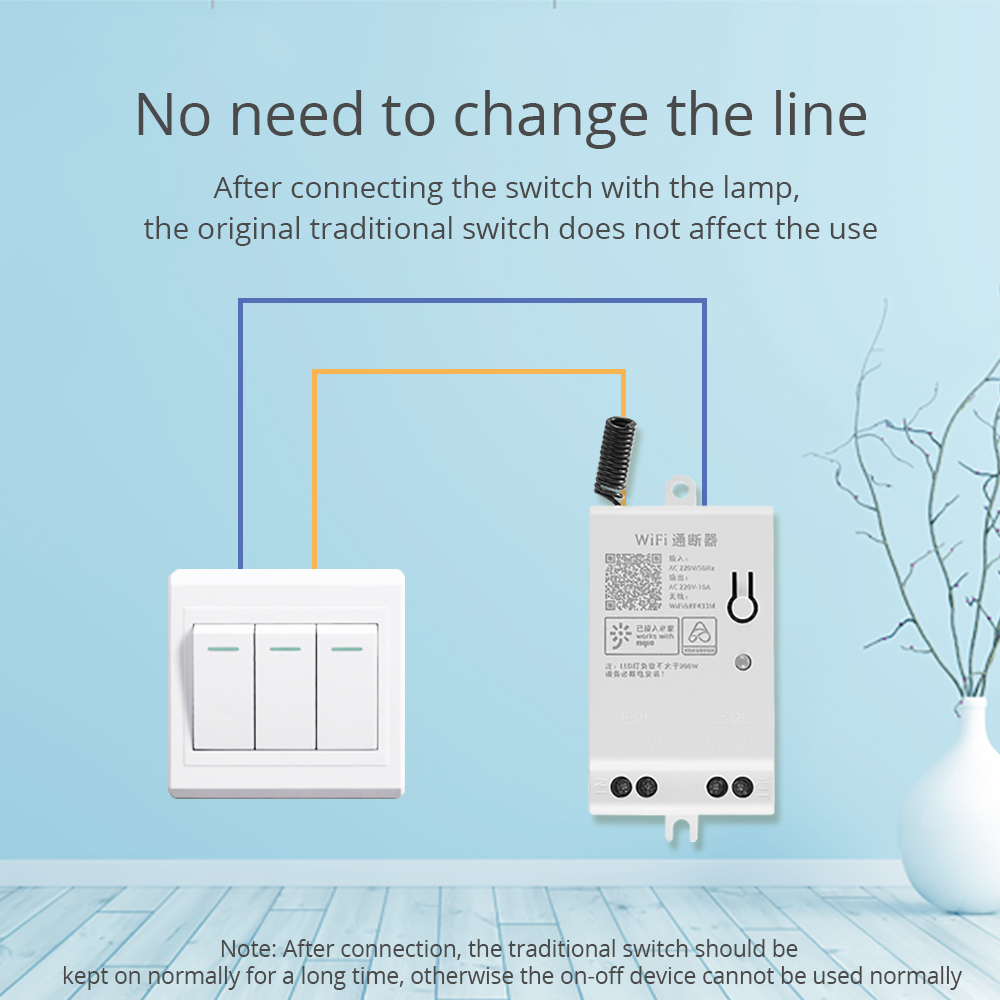 Zemismart Xiaomi Mijia app Smart Switch Wifi Breaker Compatible with the original Traditional Remote Control Wall Switch 220V 10A
