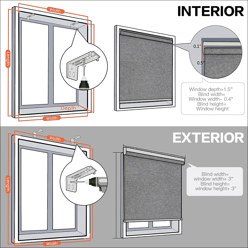 Zemismart Wifi Blackout Roller Shade，Fabric Gray with Motor Built in Battery，works with Tuya Alexa Google Home Control