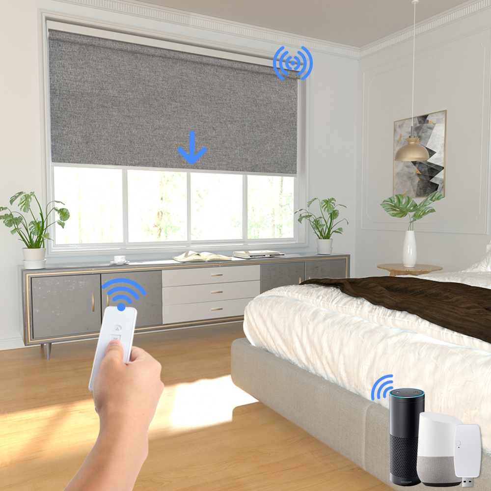 Zemismart Wifi Blackout Roller Shade，Fabric Gray with Motor Built in Battery，works with Tuya Alexa Google Home Control