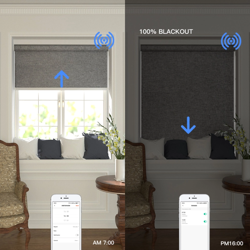 Zemismart Wifi Blackout Roller Shade，Fabric Gray with Motor Built in Battery，works with Tuya Alexa Google Home Control