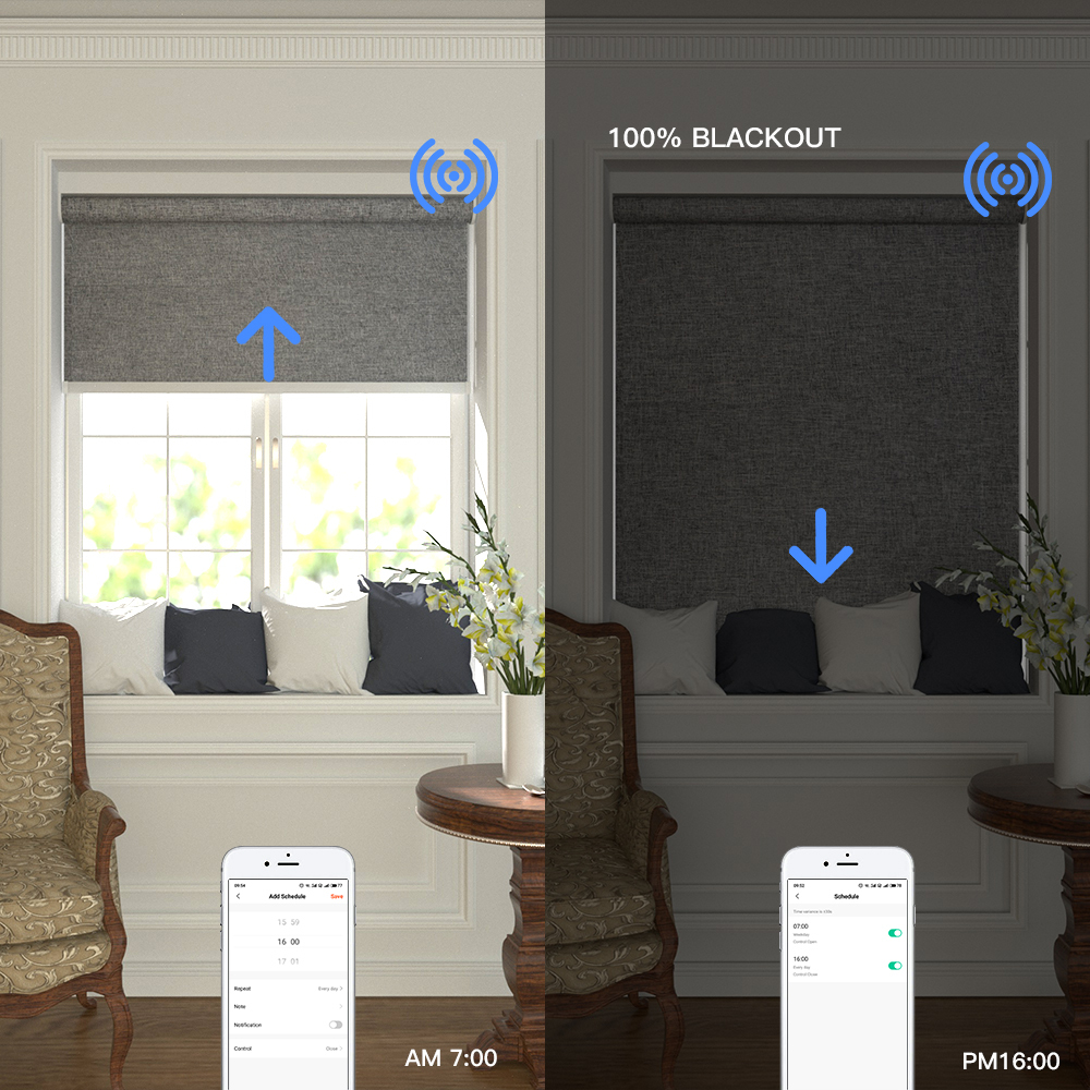 Zemismart Wifi Blackout Roller Shade，Fabric Gray with Motor Built in Battery，works with Tuya Alexa Google Home Control