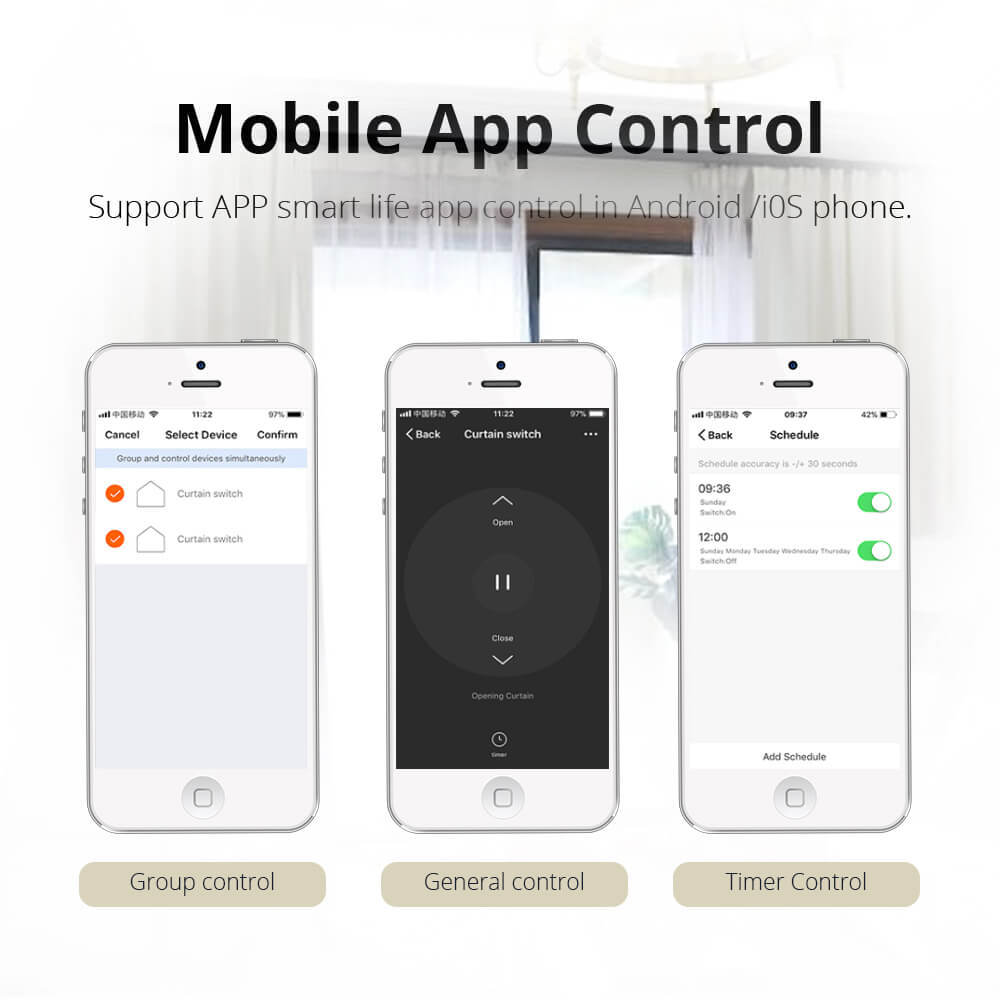 Smart House Motorized Zigbee Smart Curtains With Curtain Track Wall Switch SmarThings Control