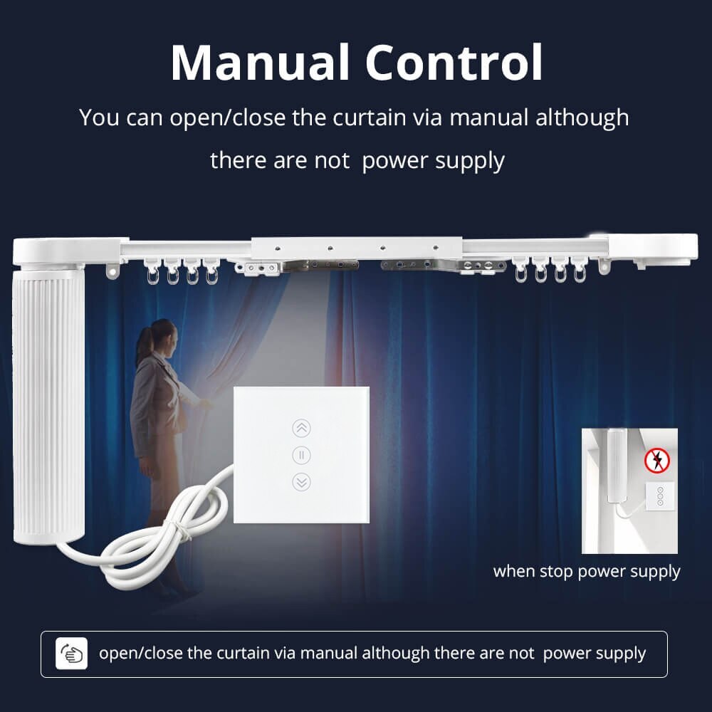 Smart House Motorized Zigbee Smart Curtains With Curtain Track Wall Switch SmarThings Control