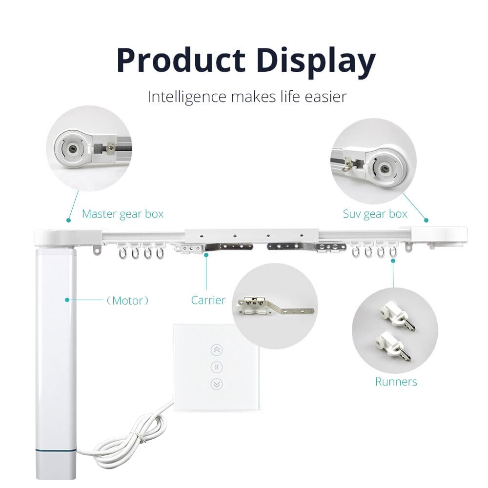 Zigbee Smart Motorized Curtain Track Kit, Tuya App Control with