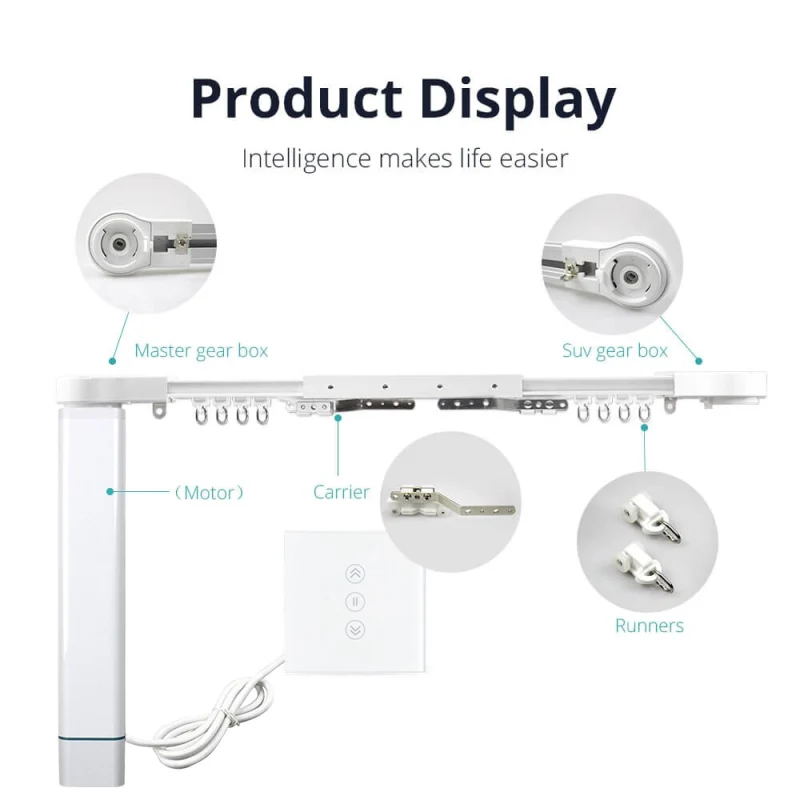 Smart House Motorized Zigbee Smart Curtains With Curtain Track Wall Switch SmarThings Control