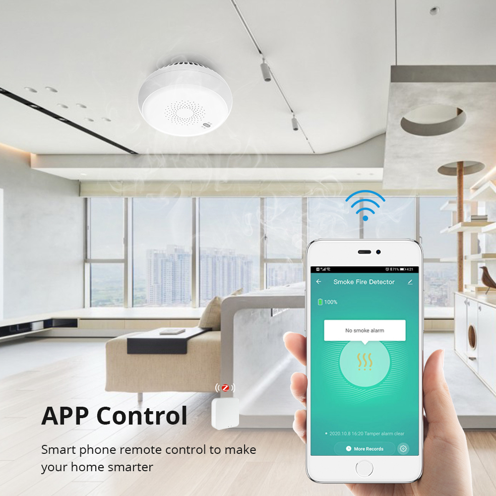 Zemismart Zigbee Smart Smoke Sensor  Smart Home Device Surveillance Wireless Smoke Detector works with Tuya