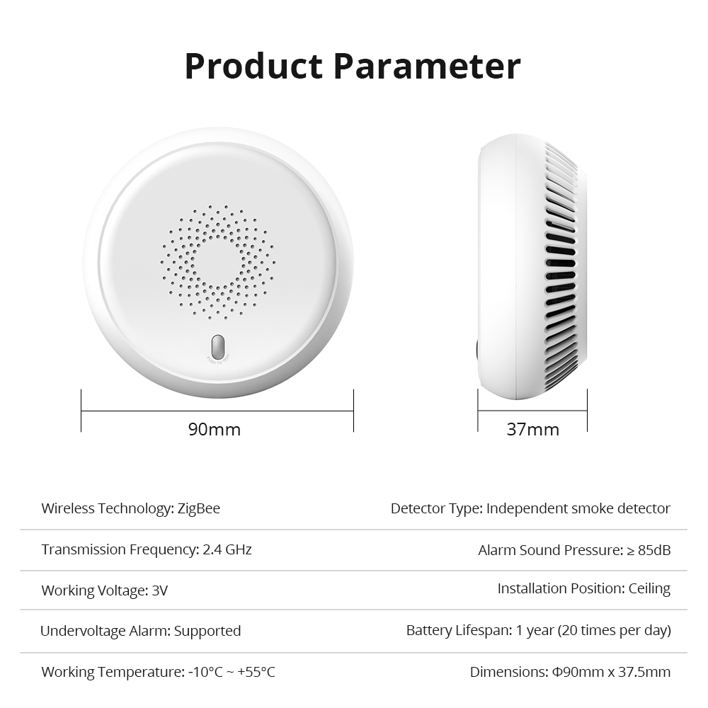 Zemismart Zigbee Smart Smoke Sensor  Smart Home Device Surveillance Wireless Smoke Detector works with Tuya