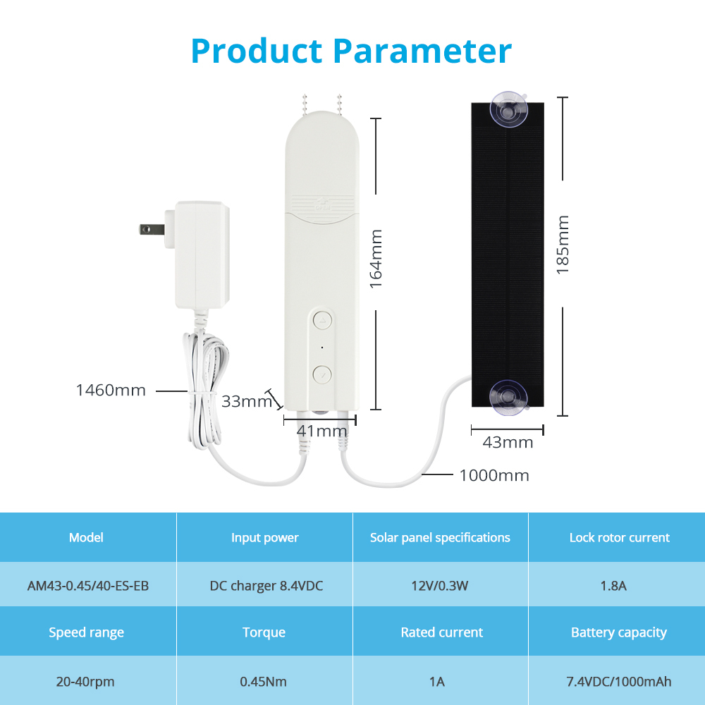 Zemismart Tuya WiFi Smart Blinds Chain Motor with Solar Panel Electric Roller Shades Driver Alexa Google Home Built-in Battery