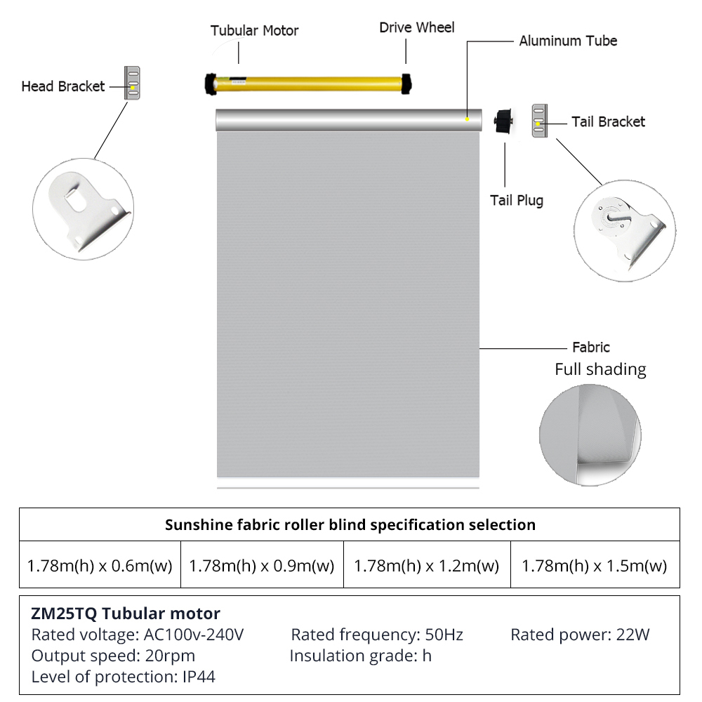 Zemismart Blackout Roller Shade,Window Blind With Rechargable Motor, Smart Home Control by Tuya APP Work with Google home Alexa